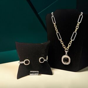 Luxury Cable Bracelet & Pendant Necklace Set | Mixed Metal Statement Jewelry